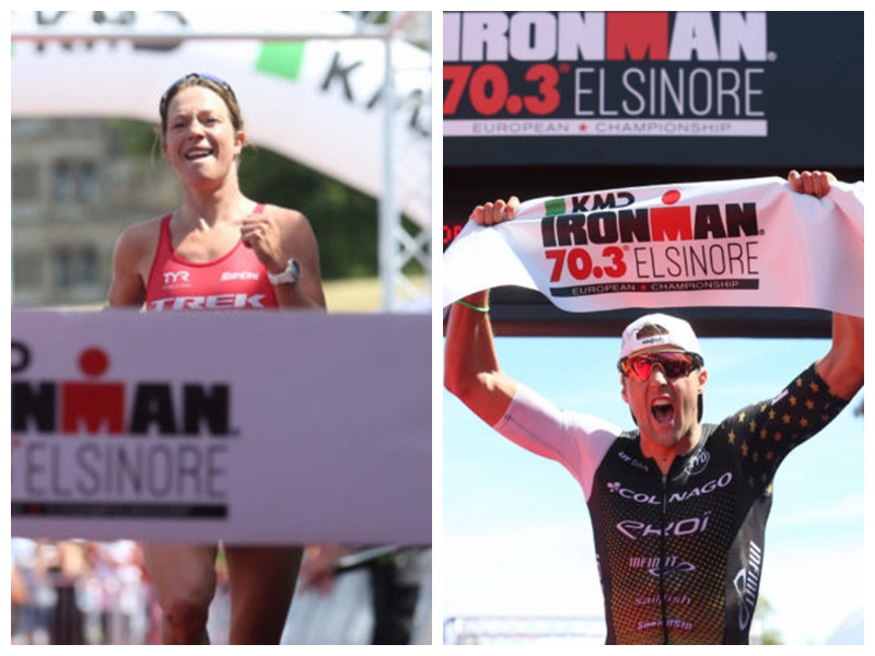 美國男子選手(右)Rodolphe Von Berg、英國女將Holley Lawrence(左),在IRONMAN 70.3 歐洲錦標賽雙雙奪冠。