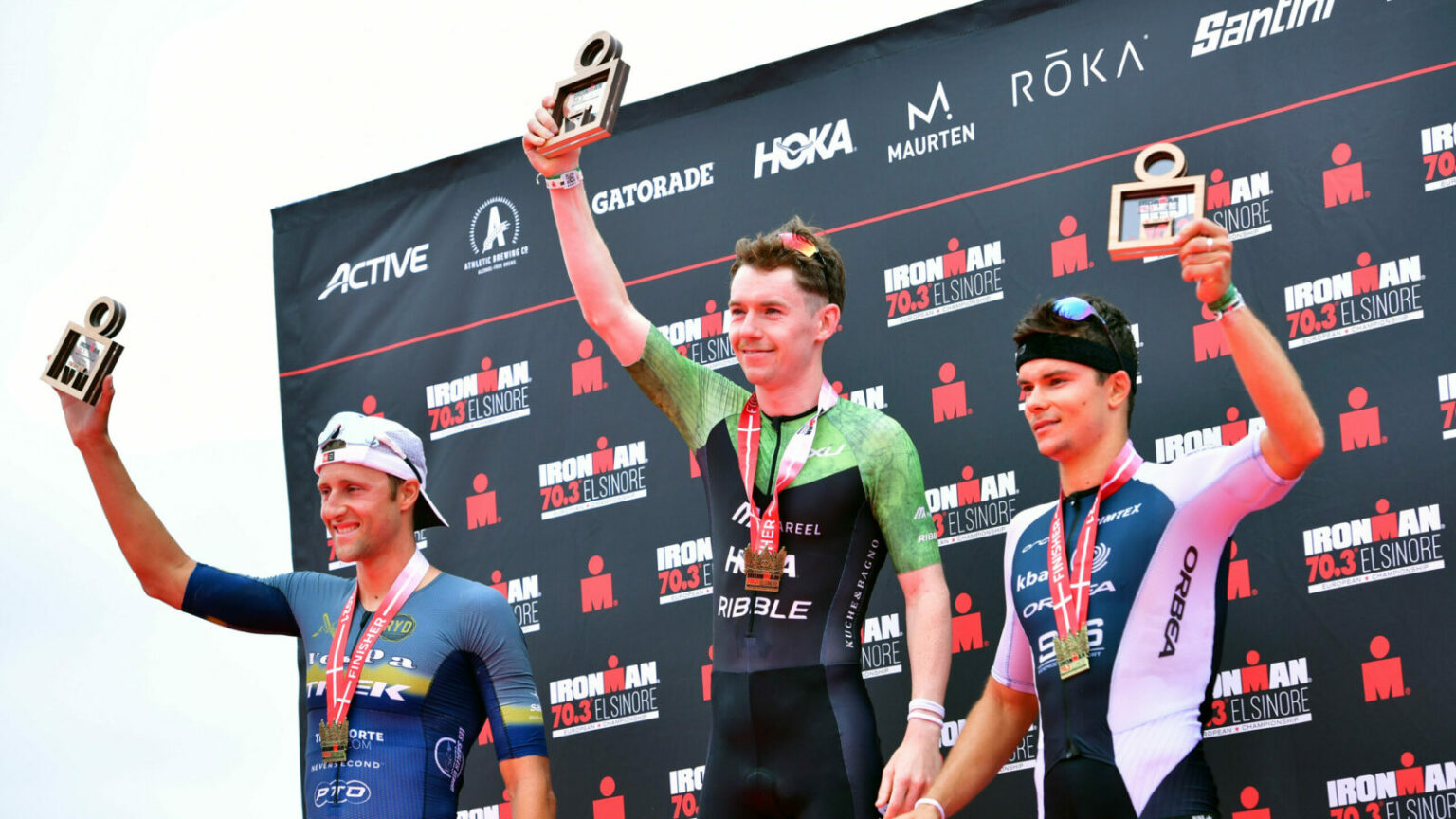 2021 IRONMAN 70.3 歐洲錦標賽男子前三名。圖片來源。
