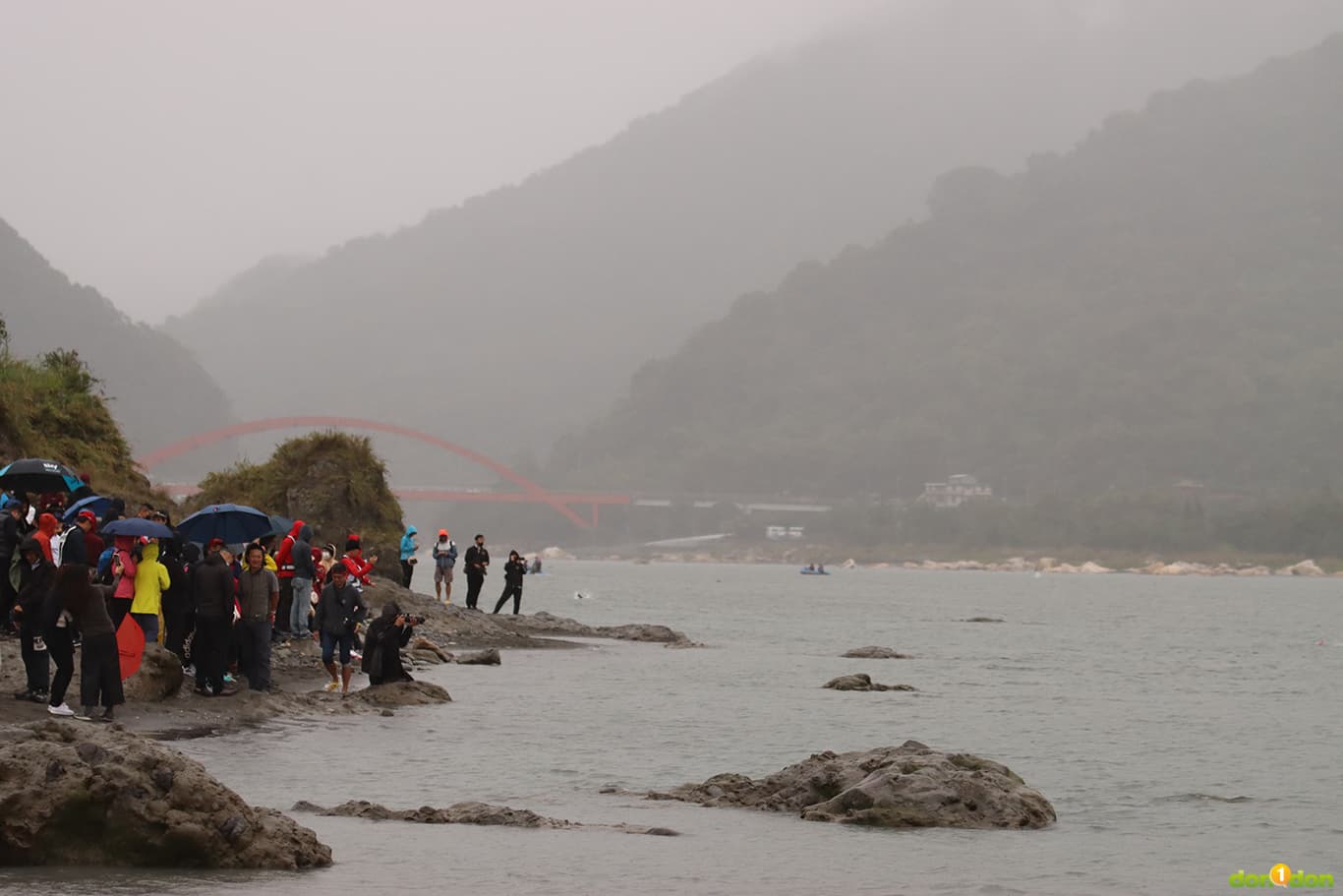 游泳在秀姑巒溪近海溪口,著名地標長虹橋,成了選手們的夢想出發之地。