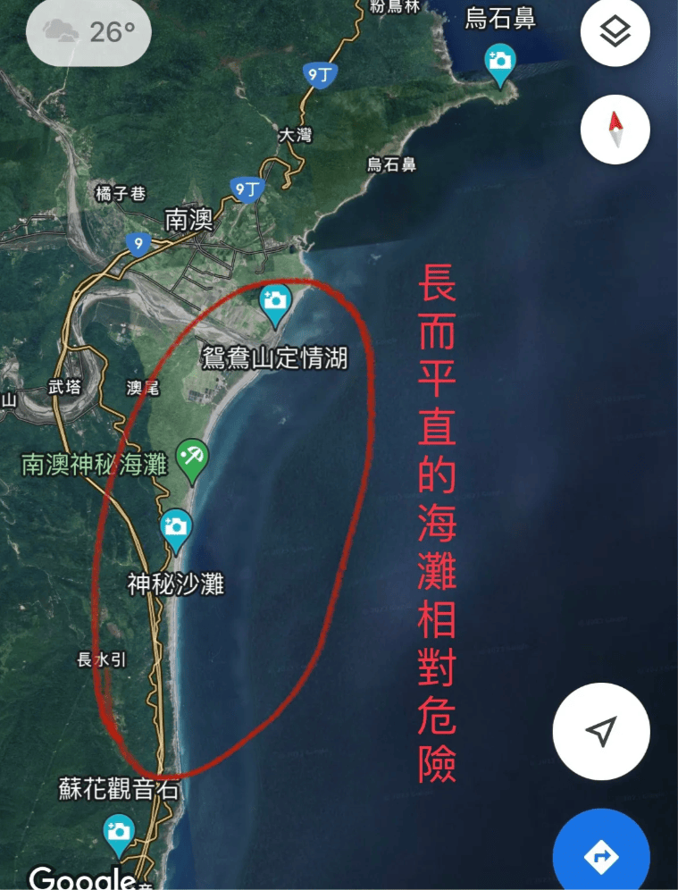 長而平直的海灘相對危險