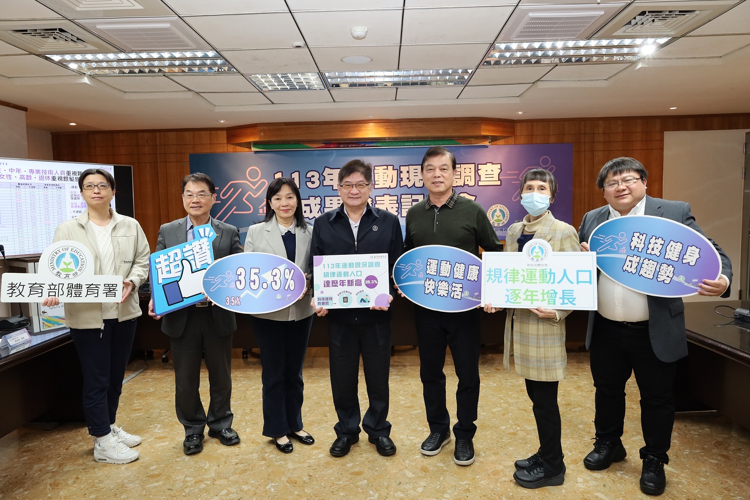 (附件照片2)1131219-1-教育部體育署未來將持續推動「運動i臺灣2.0計畫」,協助地方政府推展縣市體育活動和發展地方特色運動,整合運動與健康促進,並強化質精量足的運動專業人力,營造友善運動環境服務。(左起教育部體育署施誠科長、國立體育大學體育學院黃永旺院長、臺北市立大學水上運動學系許瓊云教授、洪志昌副署長、國立臺灣師範大學體育學系程瑞福教授、臺北市立大學運動健康科學系曾玉華副教授、輔仁大學體育學系何健章