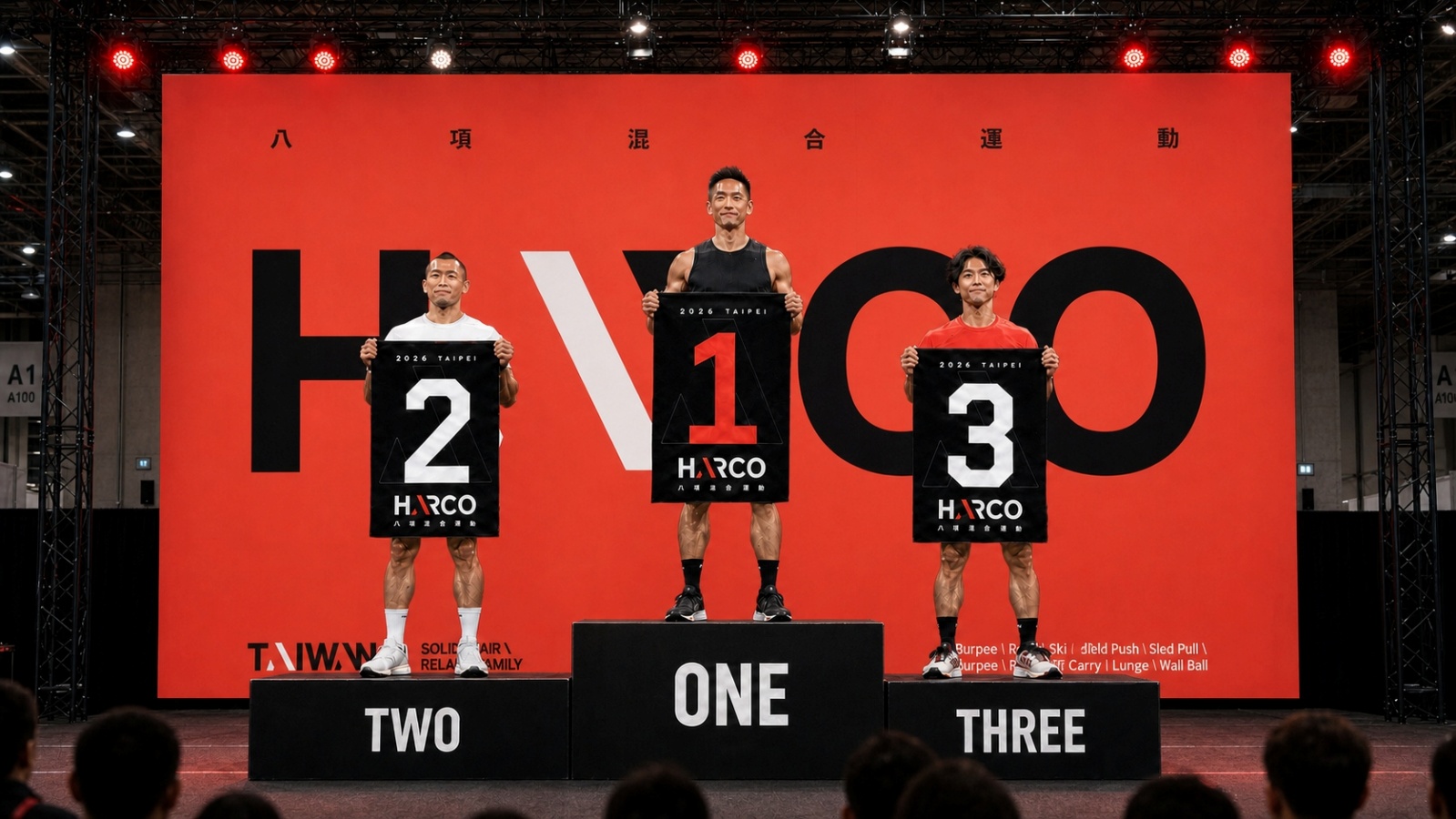 從日常訓練走向競技舞台，站上頒獎台的每位選手不僅是勝利者，更是HARCO品牌元年動人的見證者。此為頒獎模擬圖。圖/破圈運動行銷提供